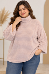 F&F Women Blush Pink Fluffy Turtleneck Jumper