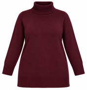 F&F women’s burgundy turtleneck knitted jumper in UK Size XL. Cosy long-sleeve knit with ribbed cuffs and hem, perfect for autumn and winter.
