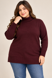 F&F women’s burgundy turtleneck knitted jumper in UK Size XL. Cosy long-sleeve knit with ribbed cuffs and hem, perfect for autumn and winter.