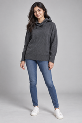 F&F Women Charcoal Grey Hooded Knit Jumper