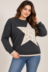 F&F Women Charcoal Grey Leopard Star Knit Jumper