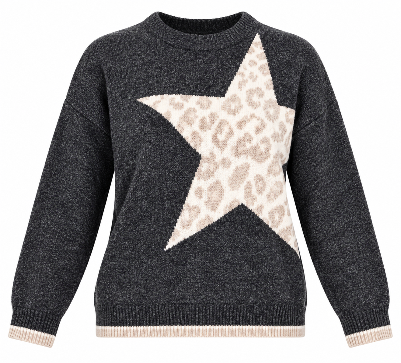  F&F Women's Charcoal Grey Leopard Star Knit Jumper in UK Size 12. Cozy, stylish and perfect for winter casual wear. Shop now!