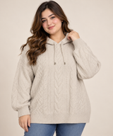 F&F Women Cream Cable Knit Hooded Jumper