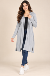 F&F Women’s Grey Open Front Longline Cardigan in UK Size L. Soft, comfortable and stylish layering piece perfect for everyday casual wear.