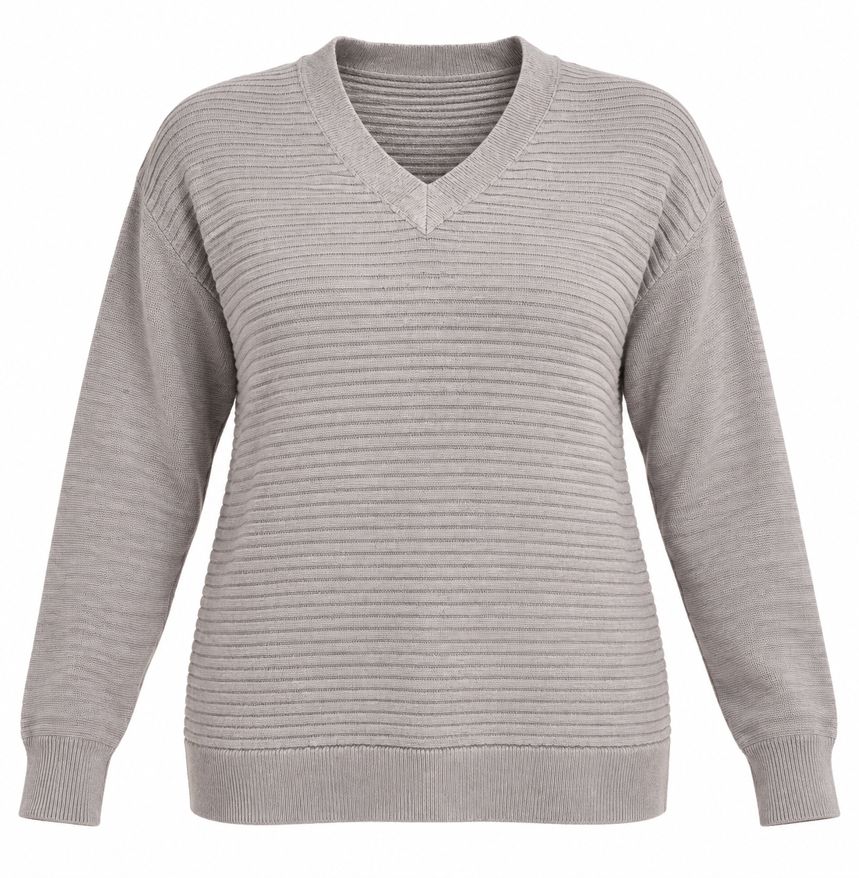  F&F Women’s Grey Ribbed V-Neck Jumper in UK Size 20. A comfortable long-sleeve knit jumper perfect for casual wear and everyday layering.