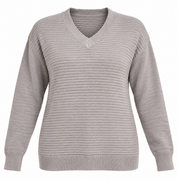  F&F Women’s Grey Ribbed V-Neck Jumper in UK Size 20. A comfortable long-sleeve knit jumper perfect for casual wear and everyday layering.
