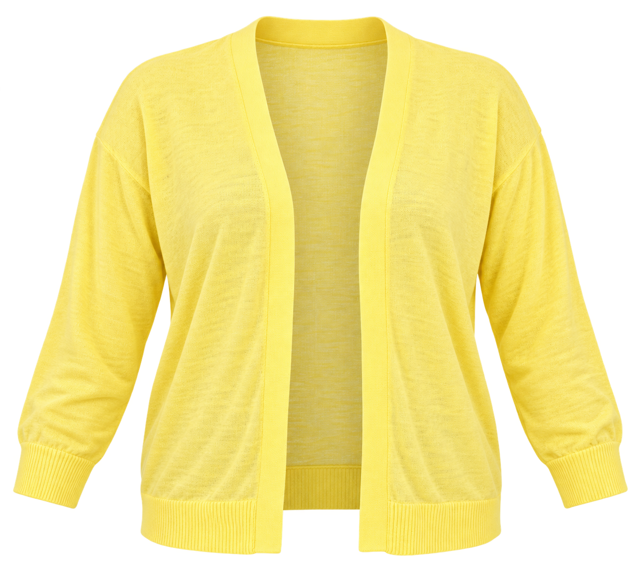 F&F Women's Lemon Yellow Open Front Knitted Cardigan in UK Size 4XL. Lightweight, comfortable plus-size knitwear for everyday layering.