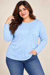 F&F Women Light Sky Blue Crew Neck Long Sleeve Top