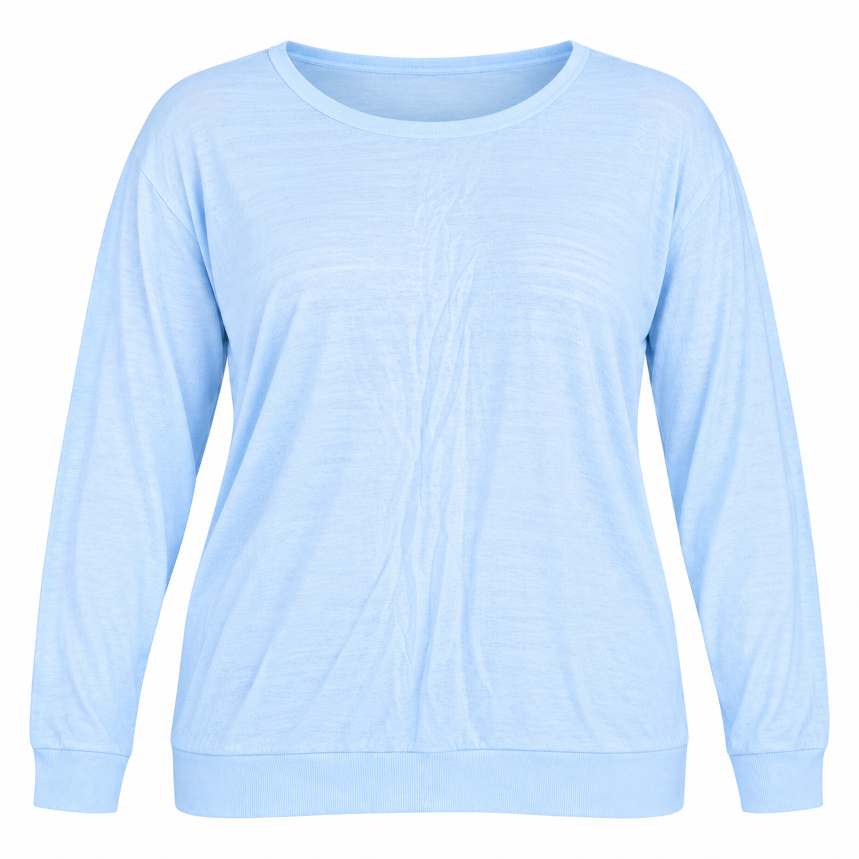 F&F Women's Light Sky Blue Crew Neck Long Sleeve Top in UK Size 2XL. Relaxed fit, subtle texture and stylish everyday comfort.