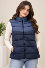 F&F Women Navy Blue Quilted Puffer Gilet