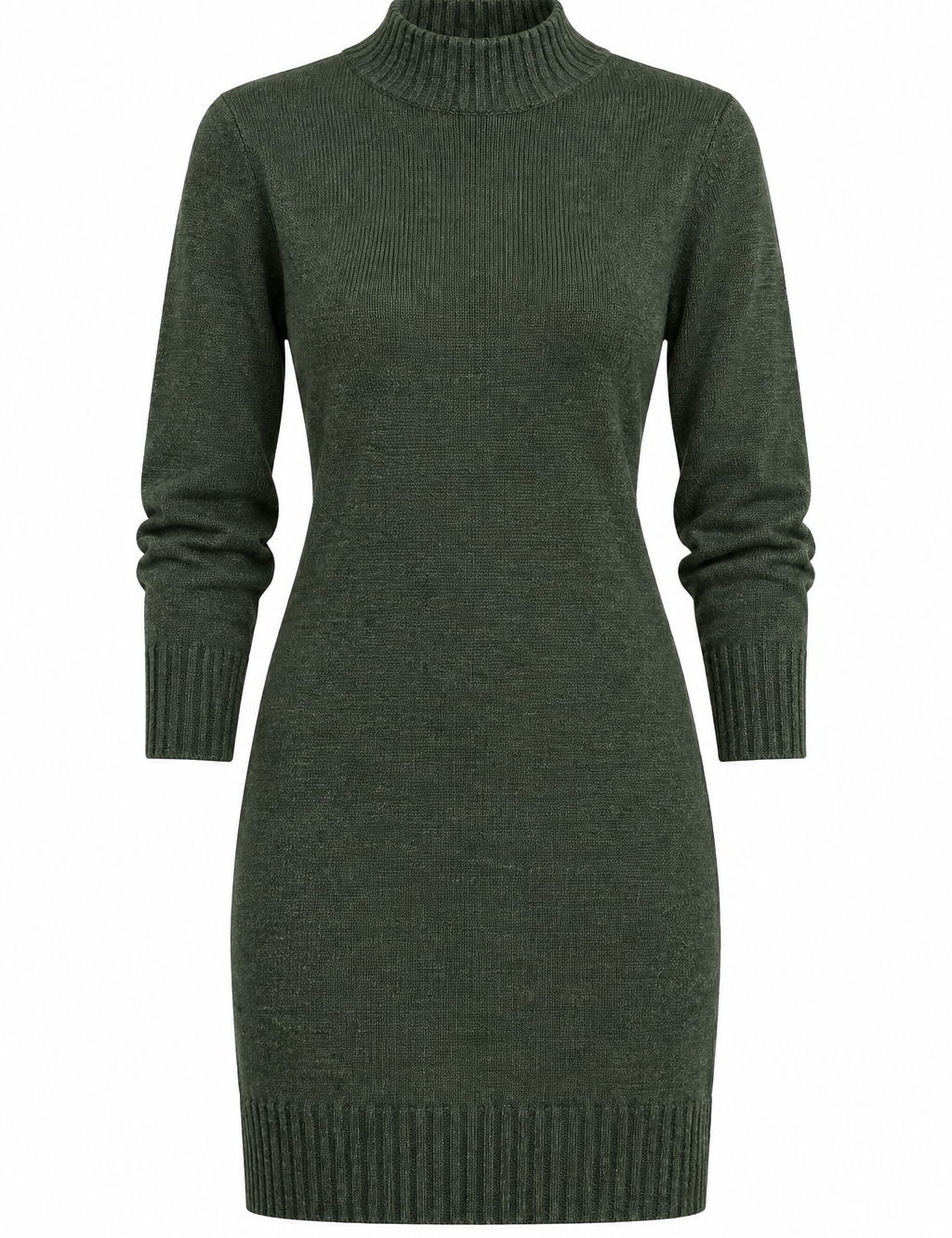 F&F Women’s Olive Green Knitted Sweater Dress in UK Size S. Stylish long-sleeve ribbed knit design, perfect for casual everyday wear and cooler seasons.