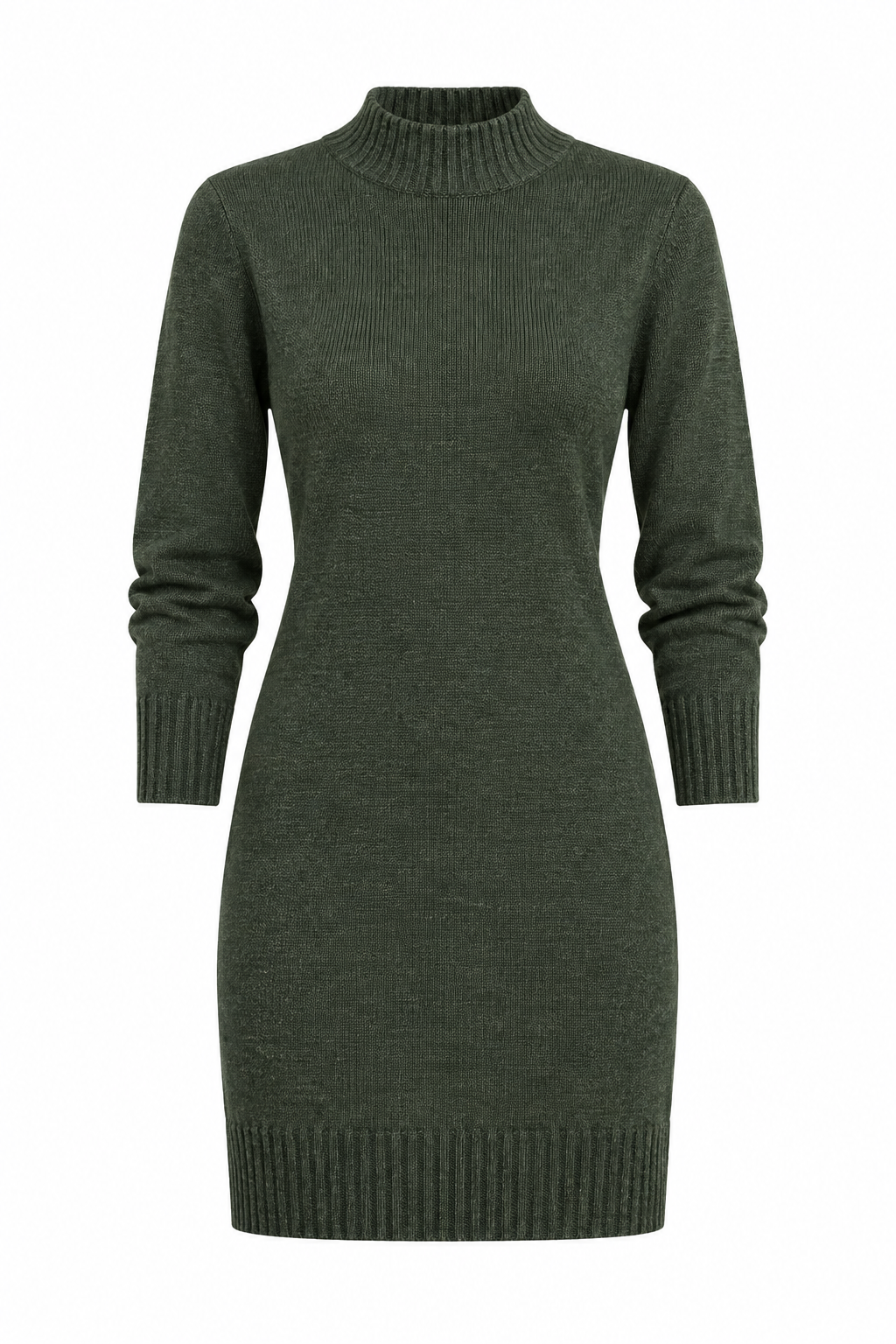 F&F Women’s Olive Green Knitted Sweater Dress in UK Size S. Stylish long-sleeve ribbed knit design, perfect for casual everyday wear and cooler seasons.