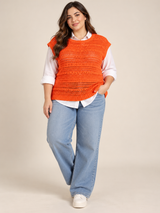 F&F Women Orange Open Knit Crochet Sweater Vest