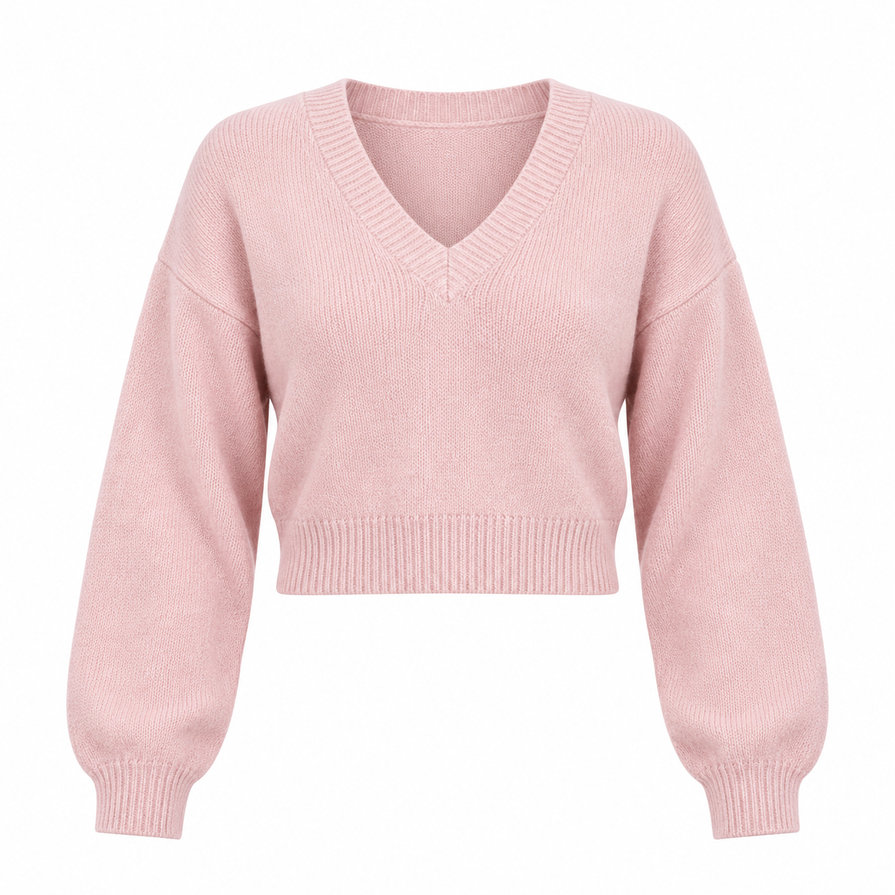   F&F pale pink cropped V-neck knit jumper in UK size M. Soft, stylish and easy to pair with jeans or skirts for everyday wear.
