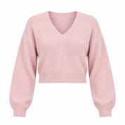   F&F pale pink cropped V-neck knit jumper in UK size M. Soft, stylish and easy to pair with jeans or skirts for everyday wear.