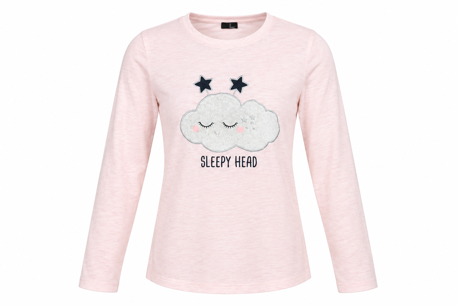   F&F pale pink long sleeve Sleepy Head top in UK size L, featuring a cute cloud and star print, crew neckline and comfortable casual style.