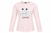   F&F pale pink long sleeve Sleepy Head top in UK size L, featuring a cute cloud and star print, crew neckline and comfortable casual style.