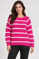 F&F Women Pink & Cream Striped Knit Sweater