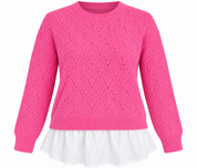  F&F women’s pink textured knit layered jumper in UK Size XL. Stylish white shirt hem, long sleeves and comfortable knit design for everyday wear.