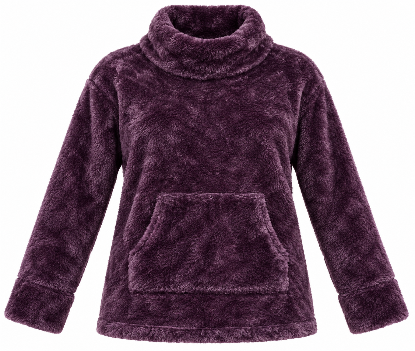  F&F women’s plum fleece pullover in UK size L, featuring a cosy cowl neck, long sleeves and a kangaroo pocket for easy casual styling.