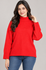 F&F Women Red Ribbed Turtleneck Jumper