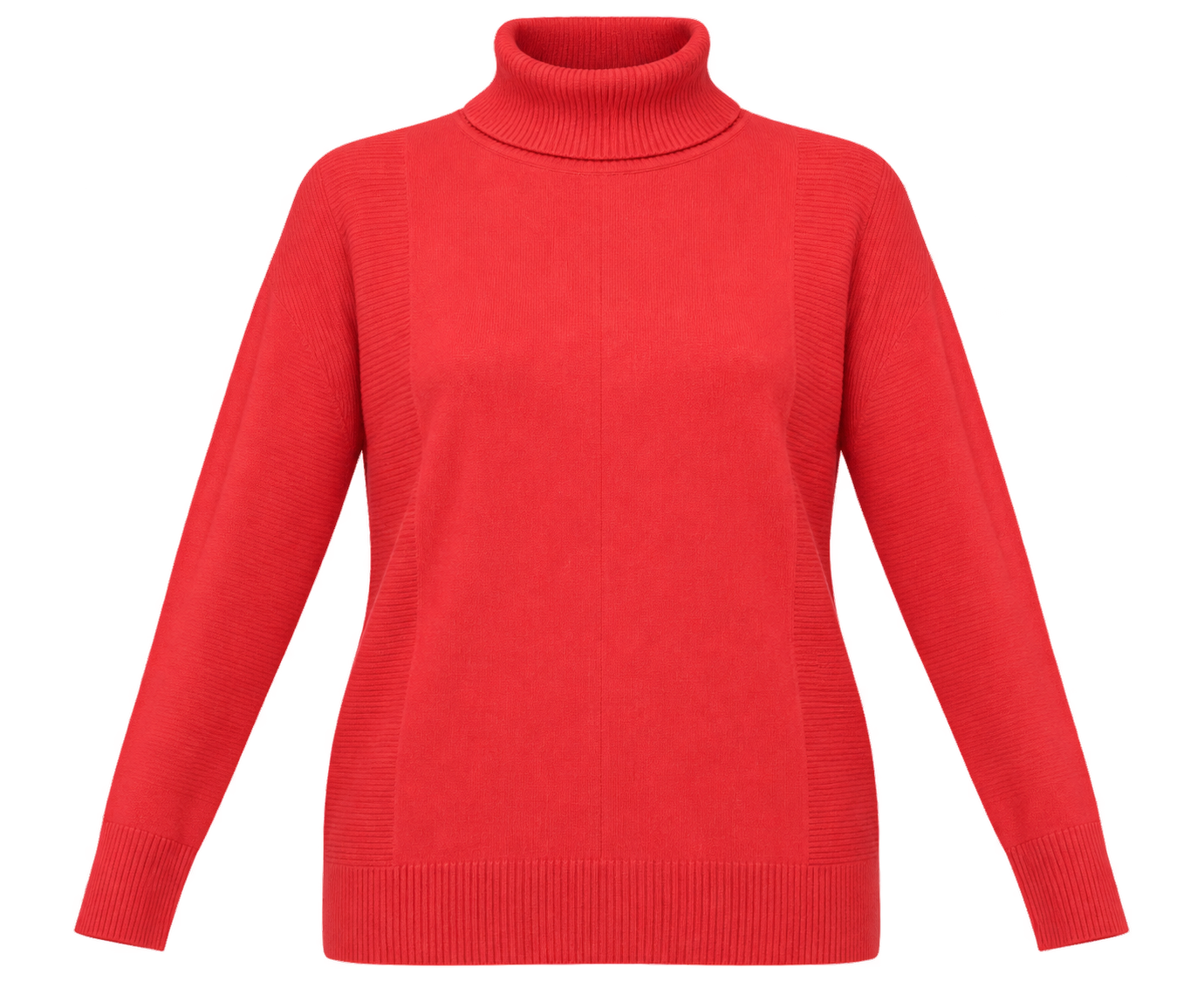 F&F women’s red turtleneck jumper in UK Size L. Stylish long-sleeve knit sweater with ribbed details in 4-star very good condition.