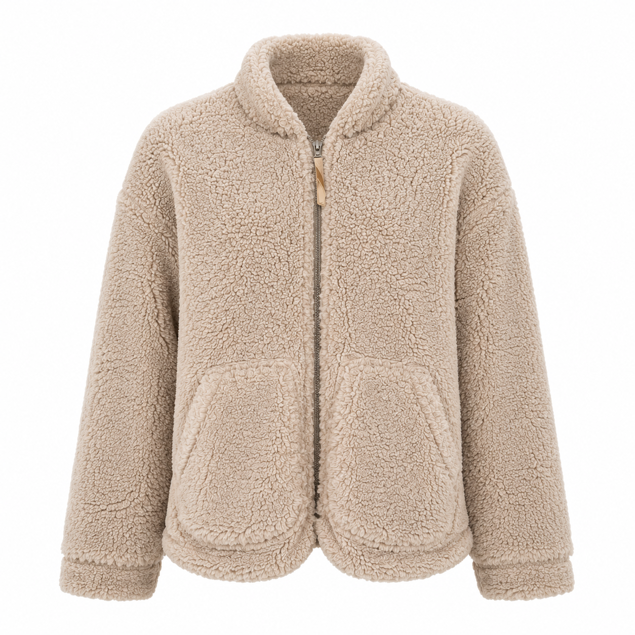 F&F women’s beige teddy fleece jacket in UK size M. Soft sherpa texture, full zip, cosy collar and two front pockets. Perfect for winter.