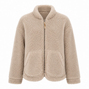 F&F women’s beige teddy fleece jacket in UK size M. Soft sherpa texture, full zip, cosy collar and two front pockets. Perfect for winter.