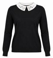  F&F women’s black embellished collar jumper in UK Size M. Stylish long sleeves, white Peter Pan collar and versatile smart-casual design.
