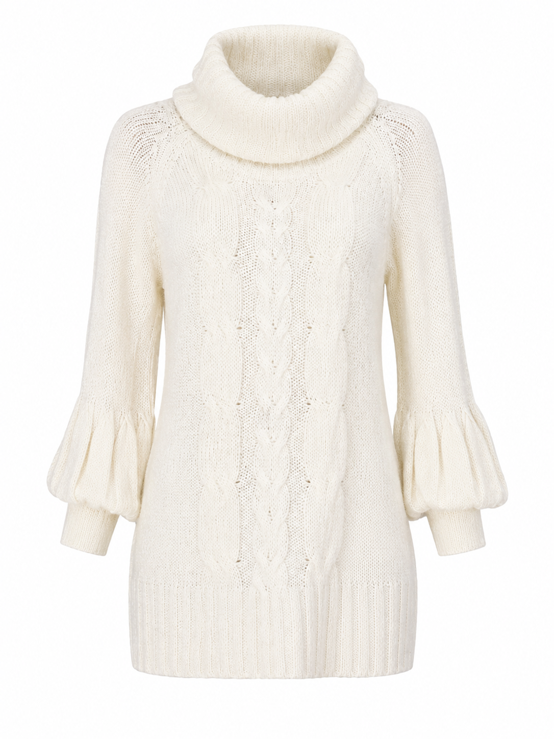 F&F women’s cream cable knit cowl neck jumper in UK Size 22. Cosy design with balloon sleeves, perfect for stylish winter outfits.