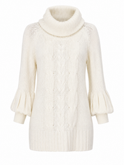 F&F women’s cream cable knit cowl neck jumper in UK Size 22. Cosy design with balloon sleeves, perfect for stylish winter outfits.