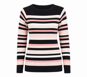 F&F women’s striped ribbed knit sweater in UK Size 22. Stylish black, pink and cream long sleeve jumper, perfect for casual and everyday wear.