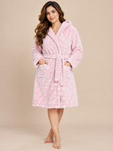 F&F Women Soft Pink Polka Dot Hooded Fleece Dressing Gown