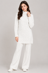 F&F Women Speckled White Knit Turtleneck Tunic Sweater