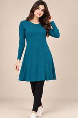 F&F Women Teal Round Neck Long Sleeve Dress