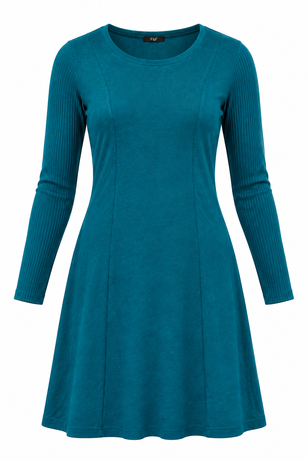 F&F women’s teal round neck long sleeve dress in UK Size M. Comfortable, stylish and gently shaped for everyday, casual and work wear.