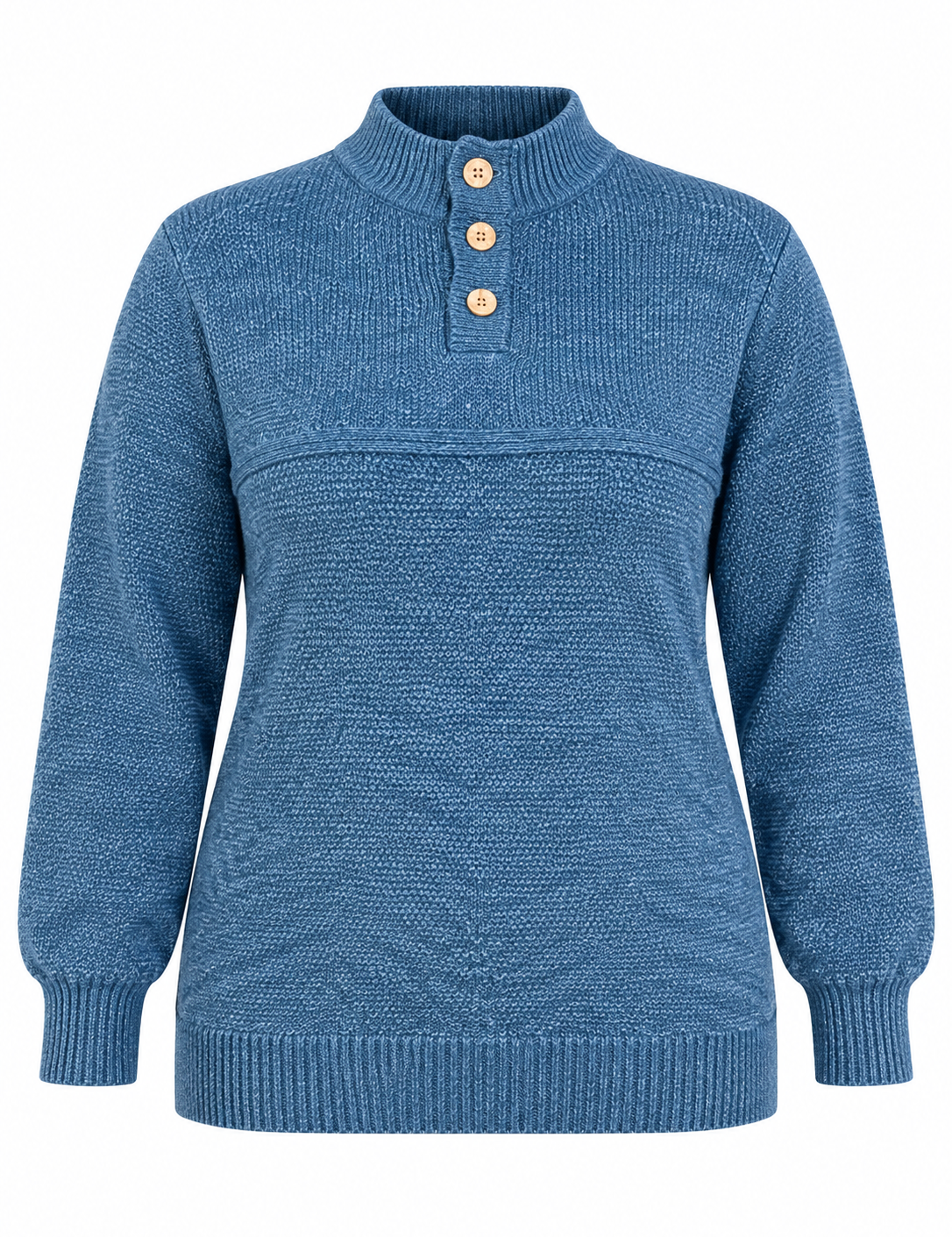  F&F Women's Blue Textured Knit Jumper in UK XXL. Stylish button neck, long sleeves and cosy relaxed fit. Chest 21", length 25". Shop now!