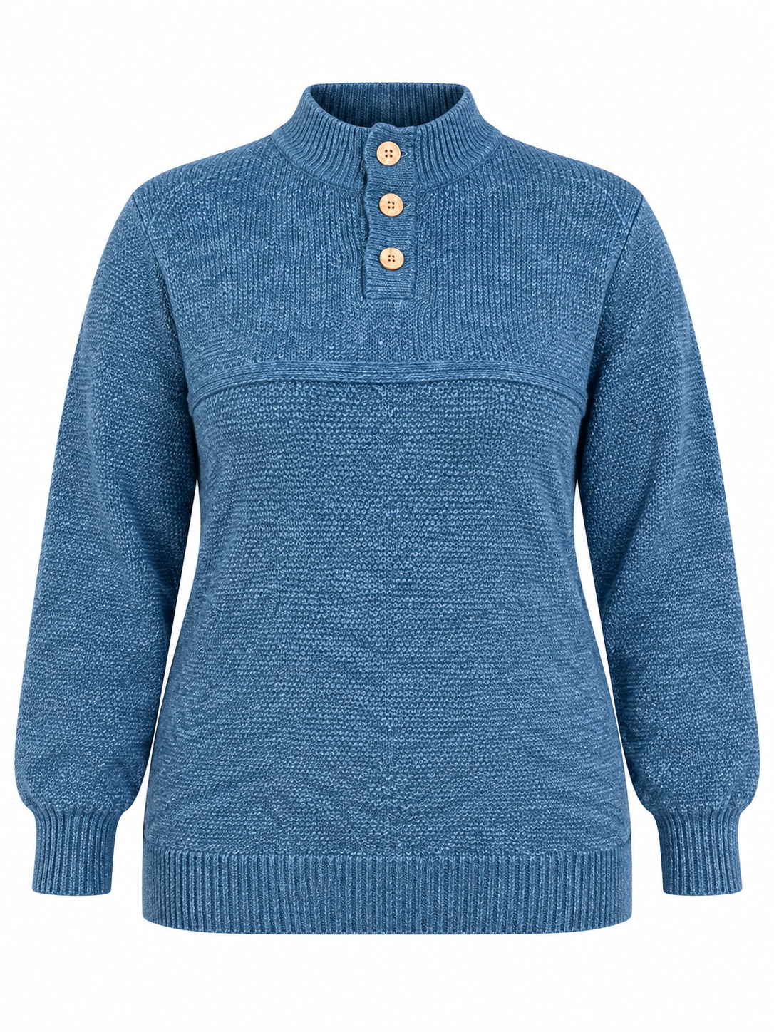  F&F Women's Blue Textured Knit Jumper in UK XXL. Stylish button neck, long sleeves and cosy relaxed fit. Chest 21", length 25". Shop now!
