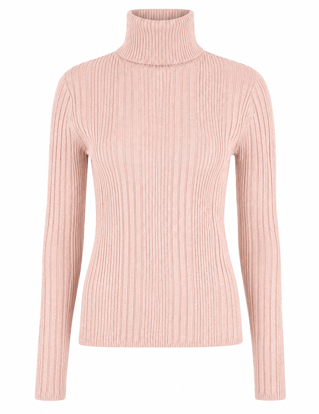 F&F women's blush pink ribbed turtleneck jumper in UK size 14. Stylish long-sleeve knit sweater with a classic high-neck design, perfect for casual and smart-casual outfits.