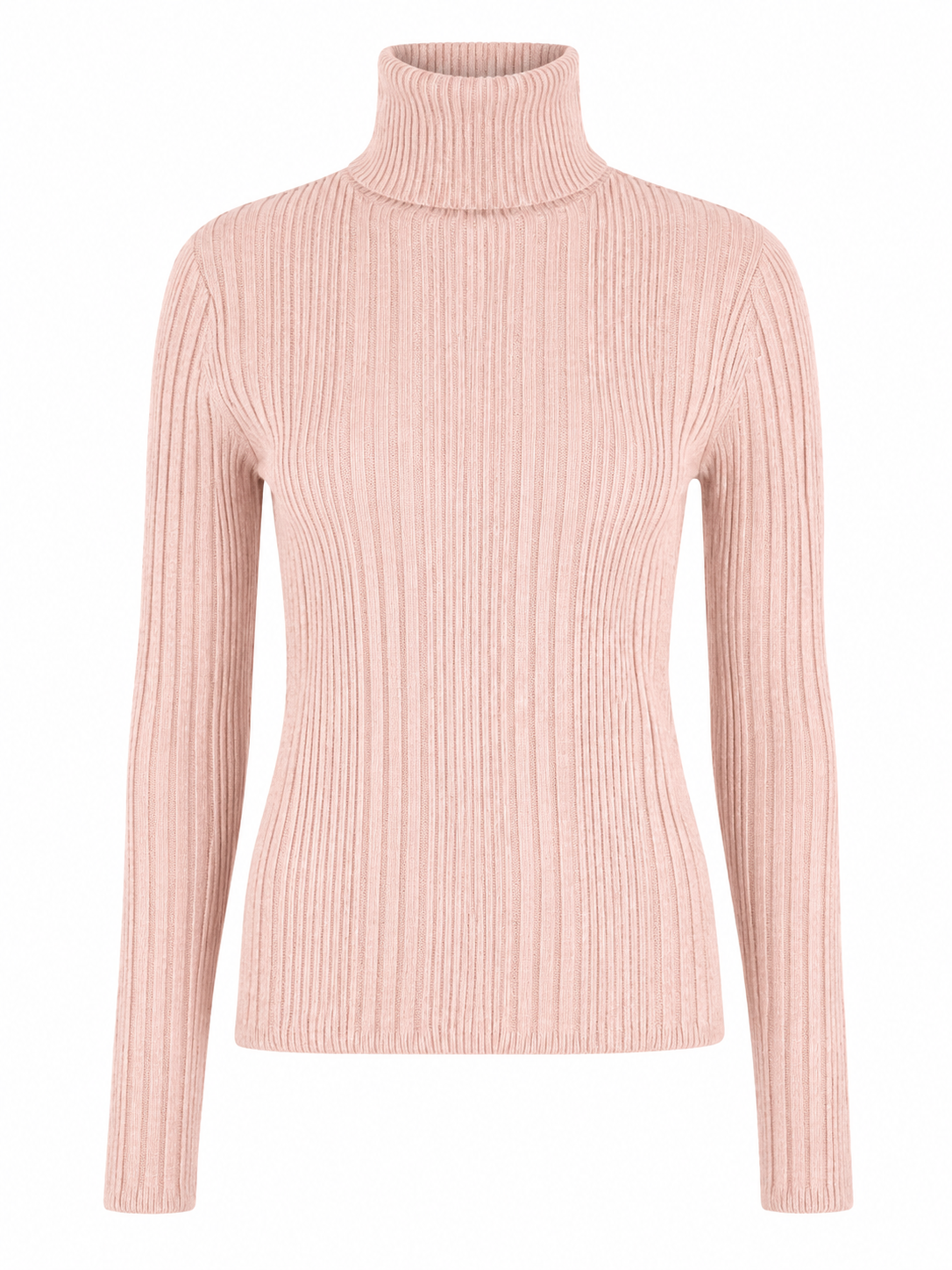 F&F women's blush pink ribbed turtleneck jumper in UK size 14. Stylish long-sleeve knit sweater with a classic high-neck design, perfect for casual and smart-casual outfits.