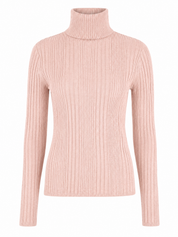 F&F women's blush pink ribbed turtleneck jumper in UK size 14. Stylish long-sleeve knit sweater with a classic high-neck design, perfect for casual and smart-casual outfits.