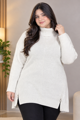 F&F Women's Cream Knitted High Neck Jumper Sweater with Side Zips
