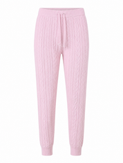  F&F Light Pink Cable Knit Jogger Trousers for women. Soft knitted fabric, cable-knit texture, elastic waist, and comfortable fit. Perfect for casual wear, lounging, and winter fashion.