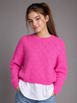 F&F Women's Pink Pointelle Knit Layered Sweater