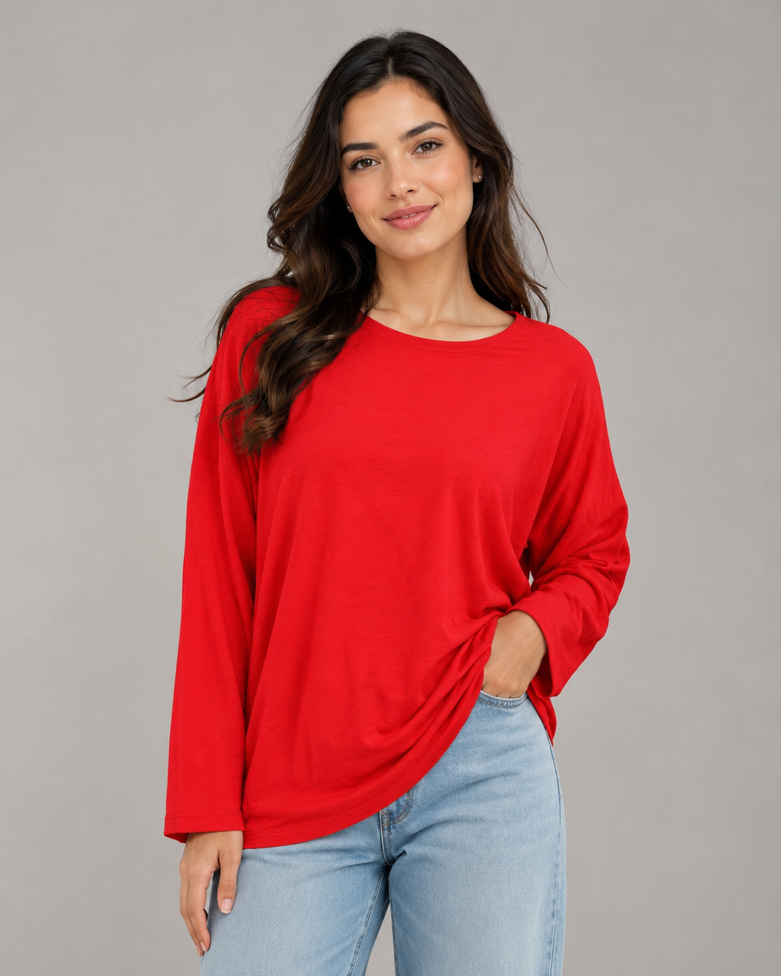  F&F women’s red batwing long sleeve top in UK Size 22. Relaxed fit, vibrant red colour and versatile casual style, perfect for everyday outfits.