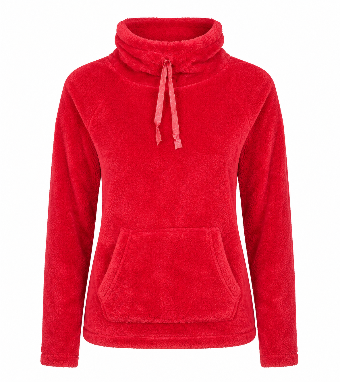  F&F Women's Red Fleece Hoodie in UK Size M. Soft, warm and comfortable casual hoodie with high neck, drawstring detail, long sleeves and kangaroo pocket.