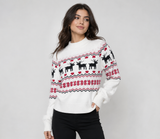 F&F Womens White Fair Isle Reindeer Christmas Knit Jumper
