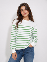 F&F Womens White & Green Striped Sweatshirt