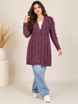 FALMER Women Purple Textured Chunky Knit Long Cardigan