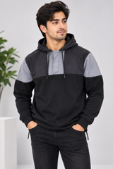 FAME FOREVER Men Black & Grey Colour Block Hooded Sweatshirt